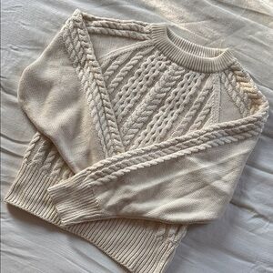 Anthropologie Beige Cable Knit Crewneck Sweater